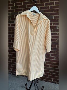 AVARA Orange & White Striped Midi Shirt Dress, Size Medium, Like New